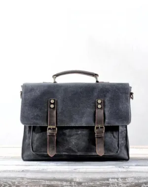 Waxed Canvas Leather Mens Green Casual 14???? Briefcase Handbag Messenger Bag Side Bag For Men