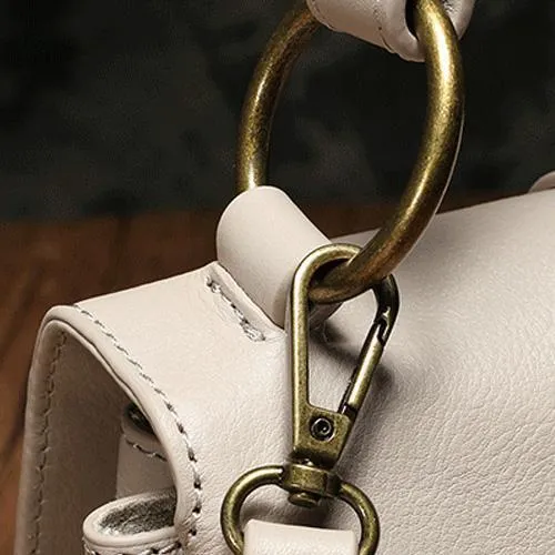 White Womens Fashion Leather Handbag Satchel Bags Stylish Brown Shoulder Purses for Ladies