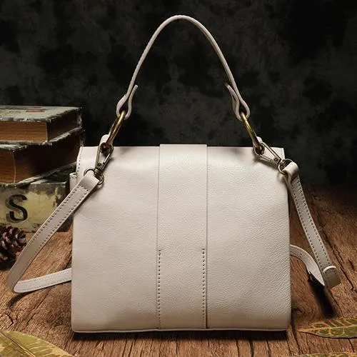 White Womens Fashion Leather Handbag Satchel Bags Stylish Brown Shoulder Purses for Ladies