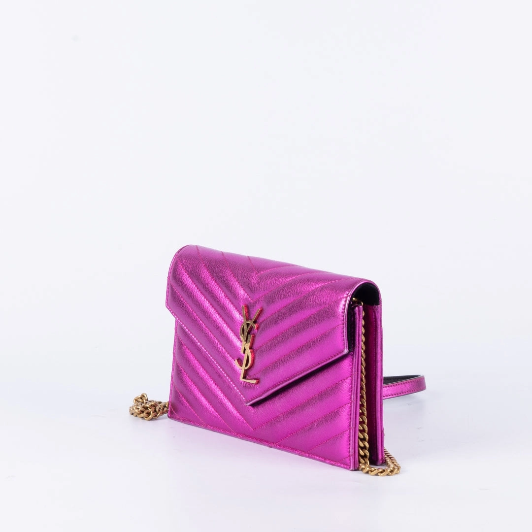 Yves saint Laurent Pink Monogram Matelasse Envelope Wallet on Chain Bag