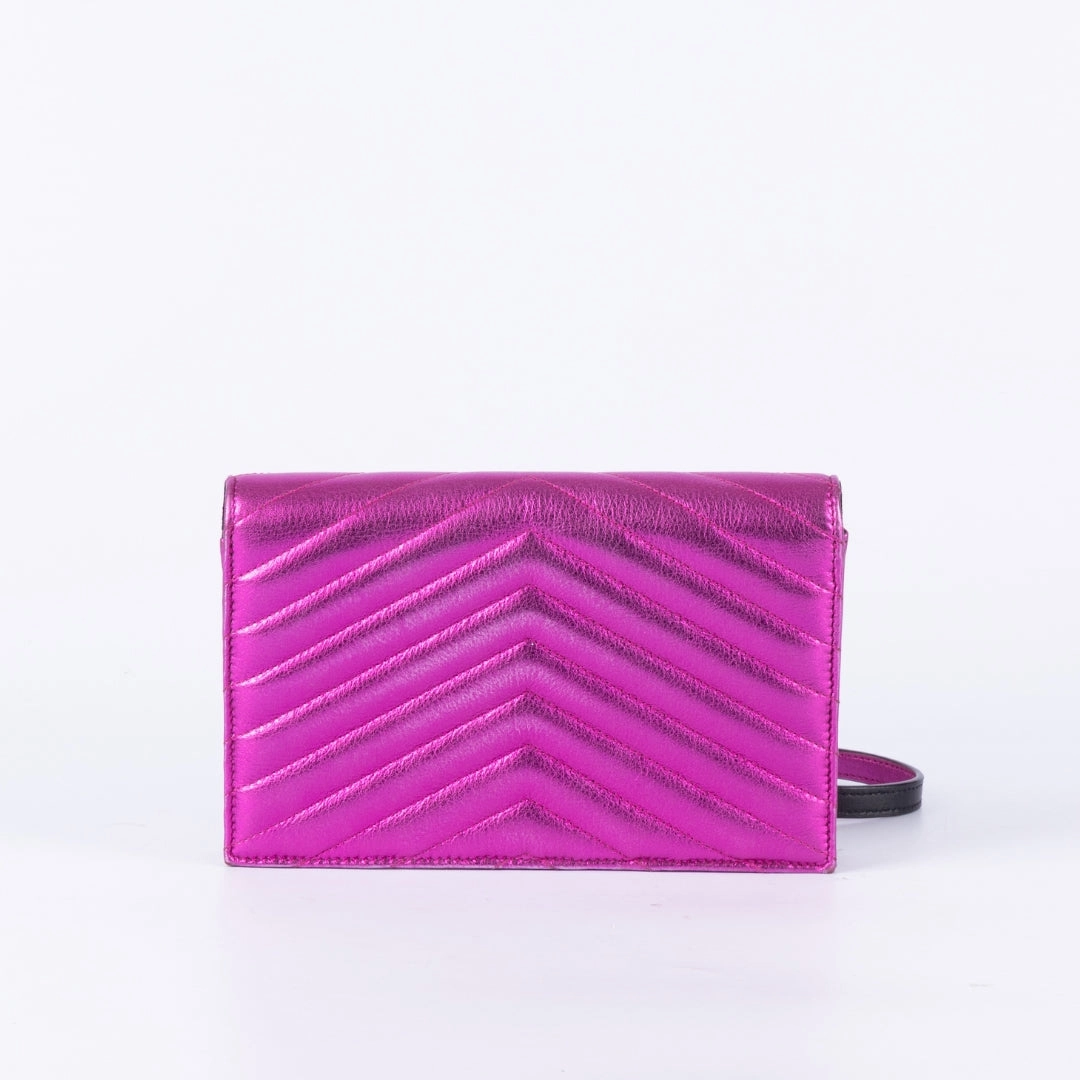 Yves saint Laurent Pink Monogram Matelasse Envelope Wallet on Chain Bag