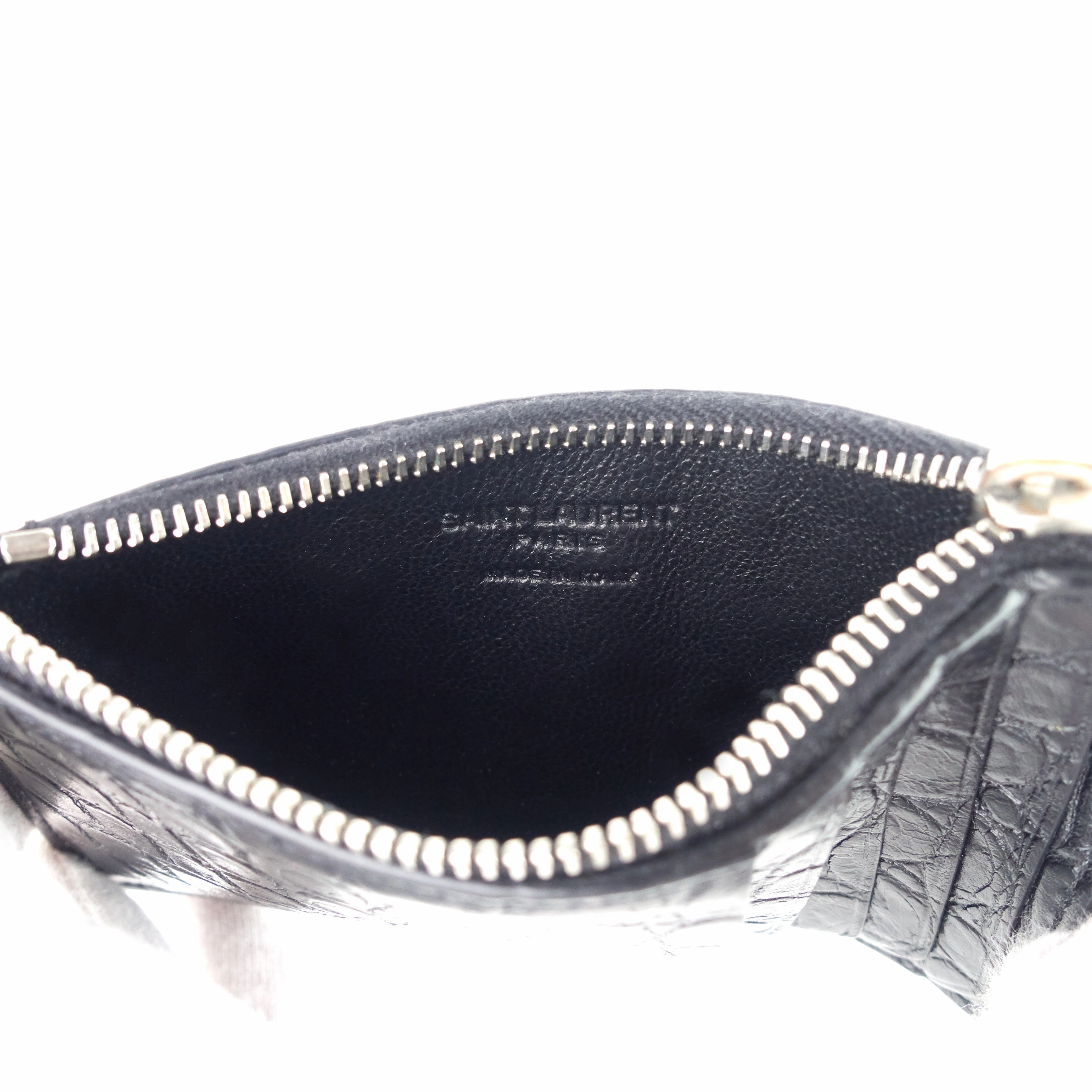 Zipped Croc Embossed Leather Card Case