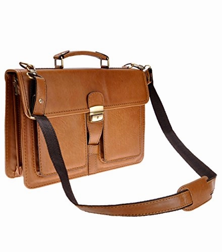 Zlyc Men Pu Leather Laptop Messenger Shoulder Bag Business Briefcase Top Handle Handbag, Brown