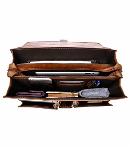 Zlyc Men Pu Leather Laptop Messenger Shoulder Bag Business Briefcase Top Handle Handbag, Brown