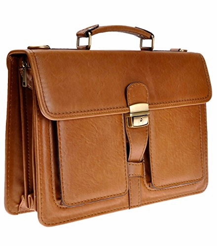 Zlyc Men Pu Leather Laptop Messenger Shoulder Bag Business Briefcase Top Handle Handbag, Brown