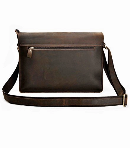 Zlyc Men Vintage Handmade Leather Messenger Bag Shoulder Briefcase Fit 14 Inch Laptop, Dark